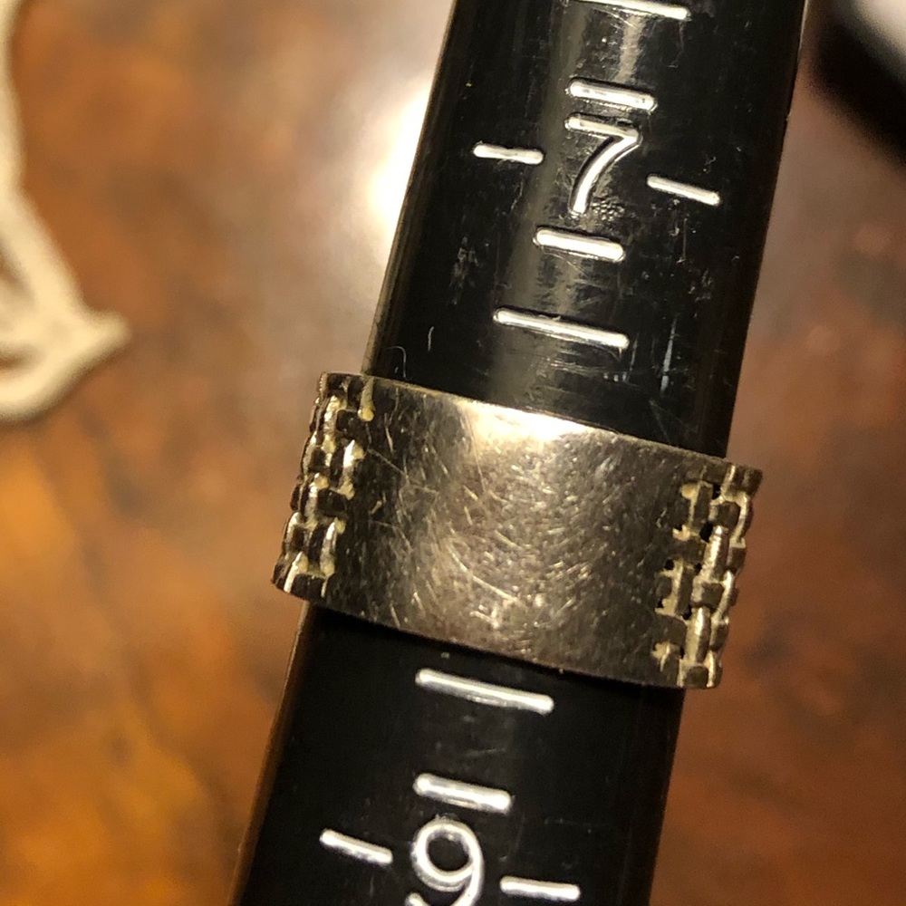 Vintage Wide Band Sterling 925 Basketweave Ring - Picture 5 of 7